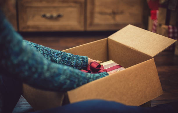 istock Young girl getting parcel during Christmas holidays 1283576355