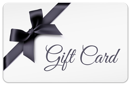 Vector white gift cards with black bow, ribbon and black text.