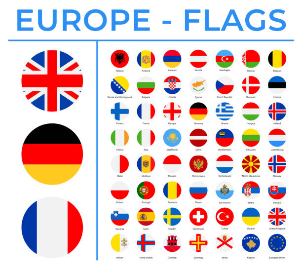 ilustrações de stock, clip art, desenhos animados e ícones de world flags - europe - vector round circle flat icons - portugal norway