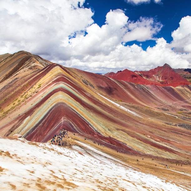Rainbow mountains Andes near Cusco in Peru stock photo