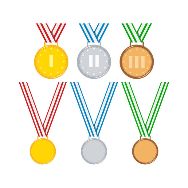 ilustrações de stock, clip art, desenhos animados e ícones de gold, silver, bronze medals with ribbon set isolated on white background. - silver medal award ribbon green