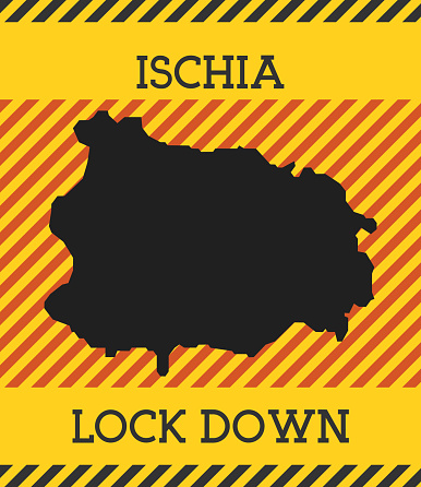 Ischia Lock Down Sign. Yellow island pandemic danger icon. Vector illustration.