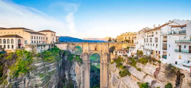 Puente Nuevo bridge and wide panorama of Ronda town, Spain