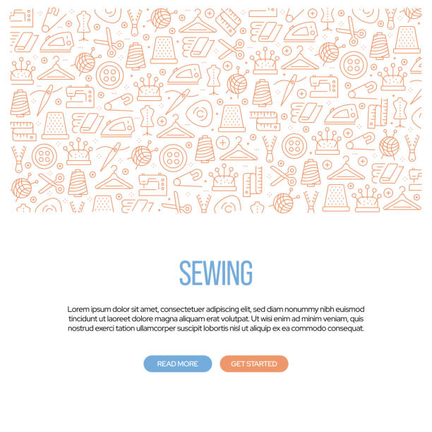 ilustrações de stock, clip art, desenhos animados e ícones de sewing related banner design with pattern. modern line style icons vector illustration - sewing needlecraft product needle backgrounds