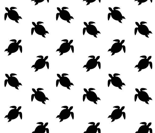 Vector seamless pattern of black turtle silhouette Vector seamless pattern of black turtle silhouette isolated on white background silhouette of the animated turtle stock illustrations