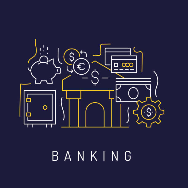 Banking Related Modern Line Art Icons Background. Linear Style Vector Illustration. Banking Related Modern Line Art Icons Background. Linear Style Vector Illustration. banking backgrounds stock illustrations
