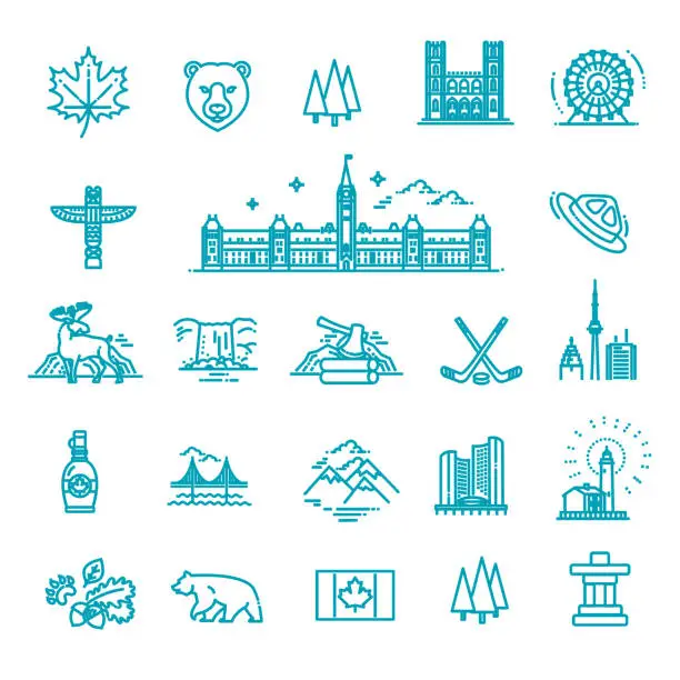 Vector illustration of Travel Canada traditional objects. Vector icons