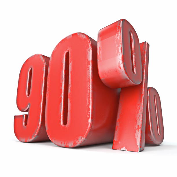 istock Metal red colored grunge 90 percent sign 3D 1283594281