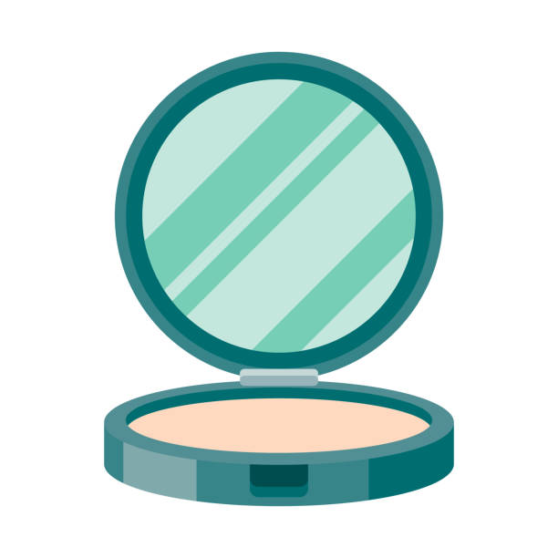 Face Powder Icon on Transparent Background A flat design beauty icon on a transparent background (can be placed onto any colored background). File is built in the CMYK color space for optimal printing. Color swatches are global so it’s easy to change colors across the document. No transparencies, blends or gradients used. compact mirror stock illustrations