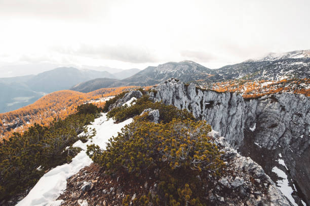 View from the top of the mountain, autumn time, clear sky.