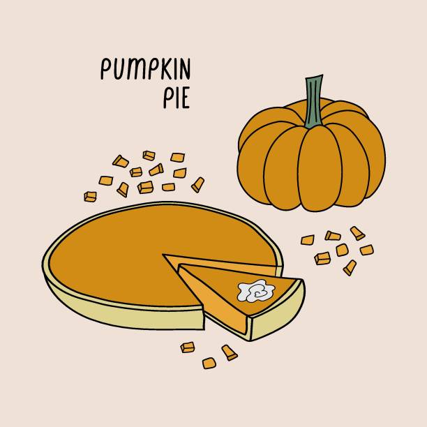 Pumpkin pie colorful vector illustration Pumpkin pie vector illustration with lettering. It can be used for card, mug, poster, t-shirts, phone case etc. dollop whipped cream stock illustrations