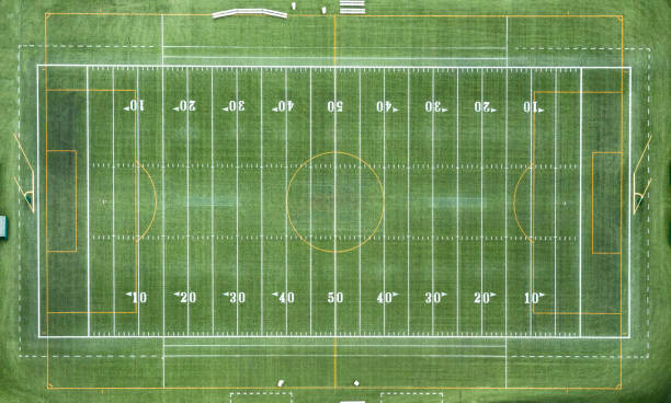 american football field aerial - end zone stock-fotos und bilder