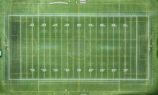 A top view of a green soccer field in Denmark