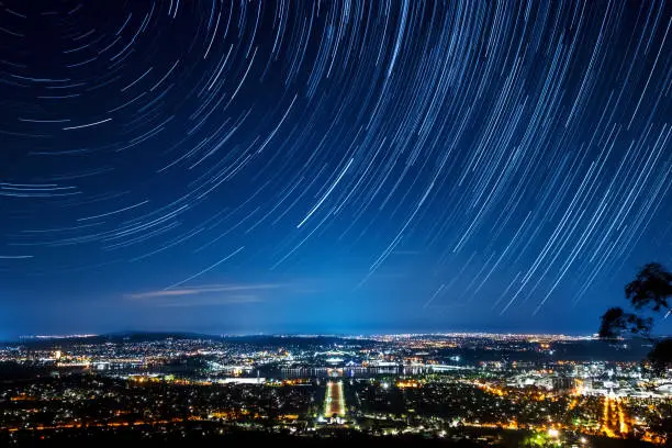 Star trail over Canberra city Australia