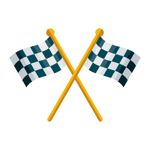 Checkered Flags Icon on Transparent Background A flat design sports icon on a transparent background (can be placed onto any colored background). File is built in the CMYK color space for optimal printing. Color swatches are global so it’s easy to change colors across the document. No transparencies, blends or gradients used. finish line stock illustrations