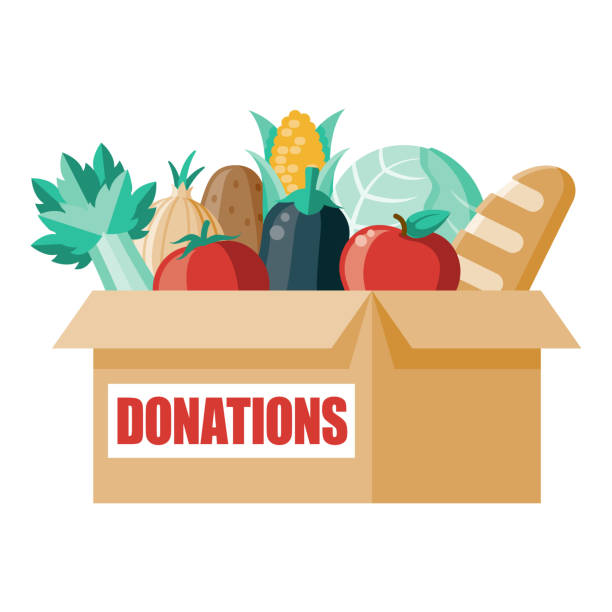 Donation Box Icon on Transparent Background A flat design icon on a transparent background (can be placed onto any colored background). File is built in the CMYK color space for optimal printing. Color swatches are global so it’s easy to change colors across the document. No transparencies, blends or gradients used. food bank vector stock illustrations