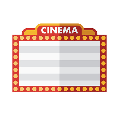 A flat design cinema marquee icon on a transparent background (can be placed onto any colored background). File is built in the CMYK color space for optimal printing. Color swatches are global so it’s easy to change colors across the document. No transparencies, blends or gradients used.