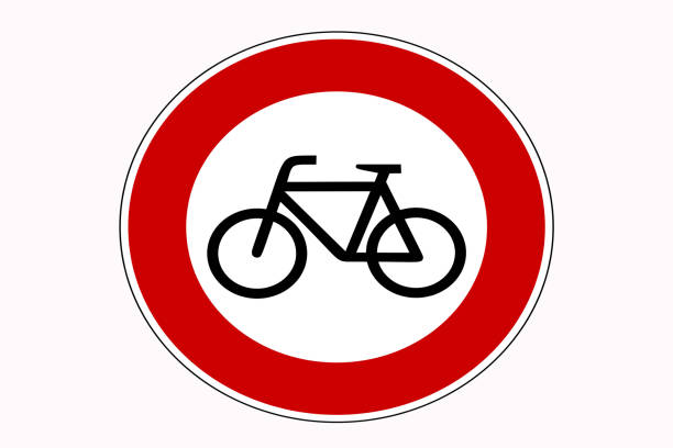 istock Red Bicycle Traffic sign, white on the background. 1283611255