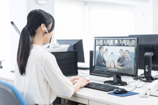 istock Video conference concept. Telemeeting. Videophone. Teleconference. 1283611896