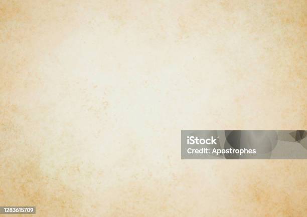 Old Brown Paper Parchment Background Design With Distressed Vintage Stains And Ink Spatter And White Faded Shabby Center Elegant Antique Beige Color Stock Photo - Download Image Now