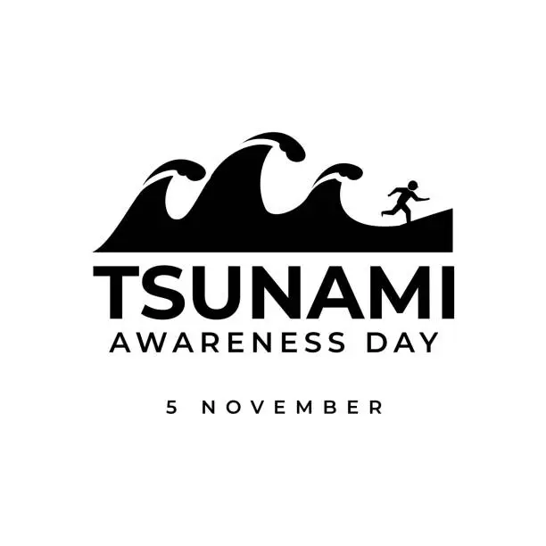 Vector illustration of World Tsunami Awareness Day, 5 November. High tide waves conceptual illustration vector. visible from the seashore and marine life