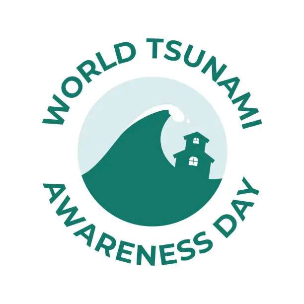 Vector illustration of World Tsunami Awareness Day, 5 November. High tide waves conceptual illustration vector. visible from the seashore and marine life
