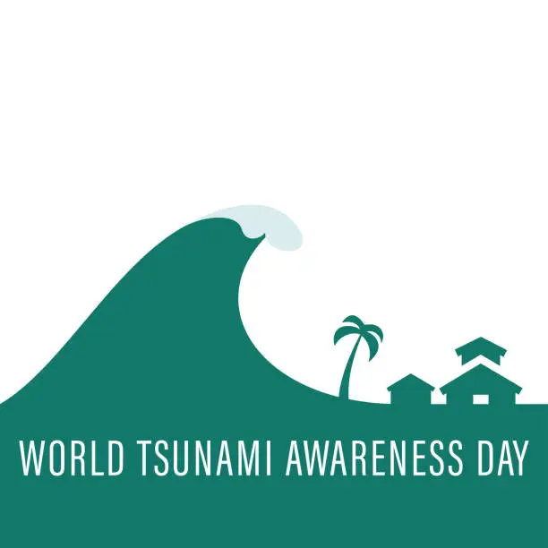 Vector illustration of World Tsunami Awareness Day, 5 November. High tide waves conceptual illustration vector. visible from the seashore and marine life