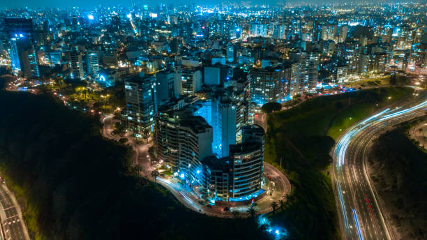 Night panoramic view of the Costa Verde high way, San Miguel - Lima, Peru.