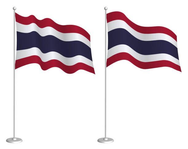 istock flag of Kingdom of Thailand on flagpole waving in wind. Holiday design element. Checkpoint for map symbols. Isolated vector on white background 1283620519