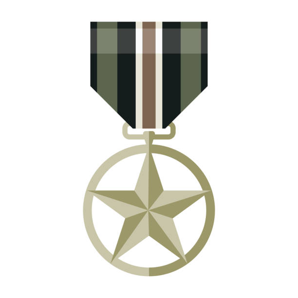 Military Medal Icon on Transparent Background A flat design icon on a transparent background (can be placed onto any colored background). File is built in the CMYK color space for optimal printing. Color swatches are global so it’s easy to change colors across the document. No transparencies, blends or gradients used. gi icon stock illustrations