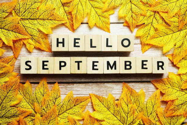 istock Happy September alphabet letter with maple leaves decoration on wooden background 1283622012