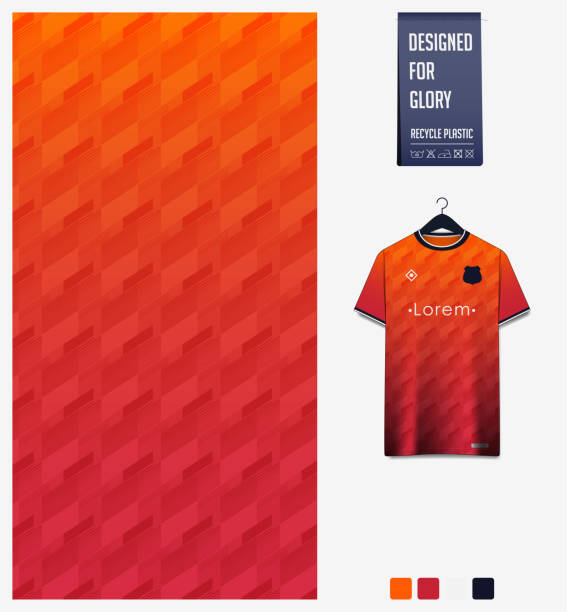 Fabric pattern design. Geometric pattern on orange background for soccer jersey, football kit or sports uniform. T-shirt mockup template. Abstract sport background. Fabric pattern design. Geometric pattern on orange background for soccer jersey, football kit, bicycle, e-sport, basketball, sports uniform, t-shirt mockup template. Abstract sport background. Vector Illustration. bicycle patterns stock illustrations