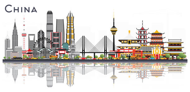 China City Skyline Isolated on White Background. Famous Landmarks in China. China City Skyline Isolated on White Background. Famous Landmarks in China. Vector Illustration. Business Travel and Tourism Concept. Image for Presentation, Banner, Placard and Web Site. shenyang stock illustrations