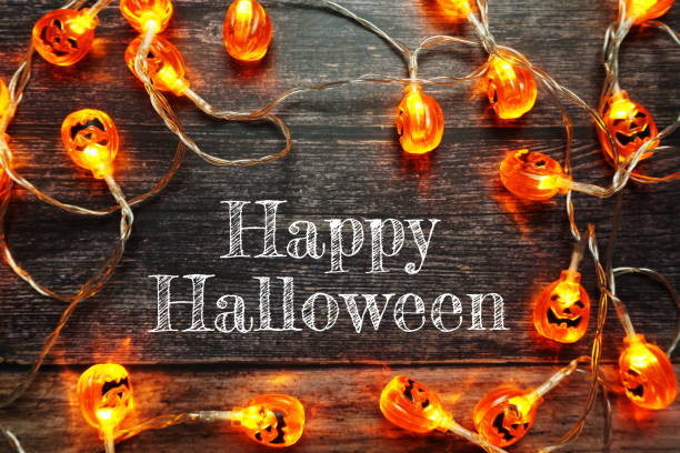 istock Happy Halloween alphabet letter on wppden background 1283627455