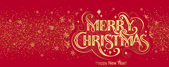 Merry Christmas and Happy New Year Vintage background with typography. Drawn by hands.