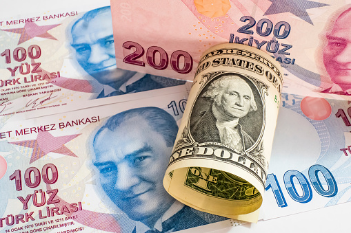 USA dollar and Turkish Lira banknotes