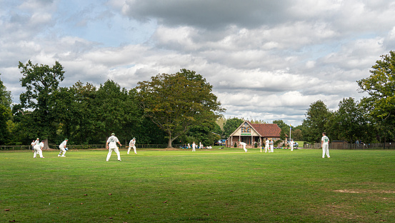 A cricket match being played in the village of Smarden, Kent, UK