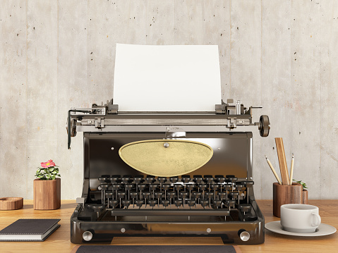 Vintage Typewriter with Empty Paper. 3d Render