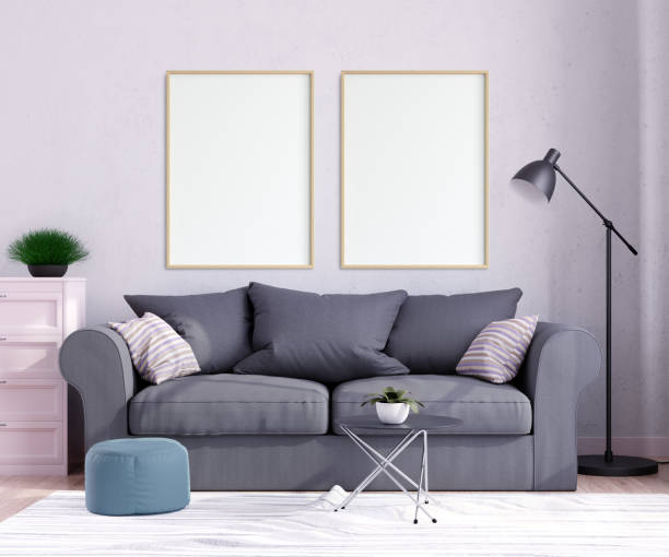 istock Mock up poster frame in interior background, living room.Scandinavian style. 3d render. 3D illustration. 1283667350