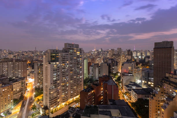 istock downtown Sao Paulo at dusk, seen from above, Brazil 1283667575