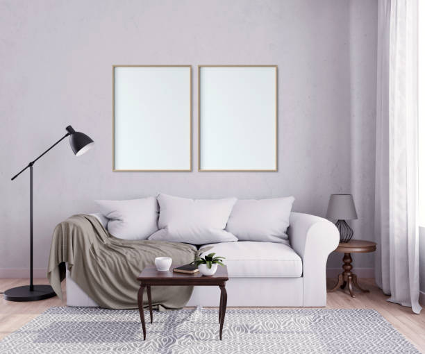 istock Mock up poster frame in interior background, living room.Scandinavian style. 3d render. 3D illustration. 1283667654