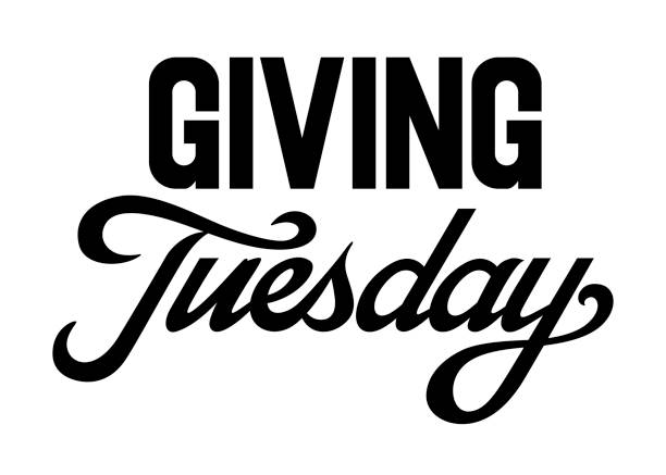 Giving Tuesday brush hand lettering art. Script style letters on isolated background. Black and white. Vector text illustration t shirt design, print, poster, icon, web, graphic designs. Giving Tuesday brush hand lettering art. Script style letters on isolated background. Black and white. Vector text illustration t shirt design, print, poster, icon, web, graphic designs. giving tuesday stock illustrations