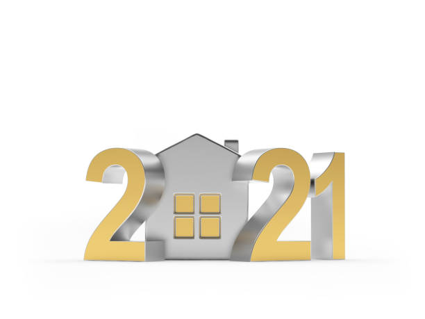 istock Gold number 2021 with silver house icon 1283669133