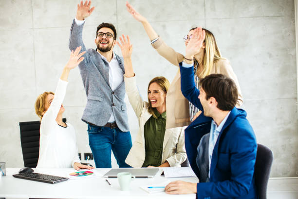 istock Group of business people working inside modern office 1283670225