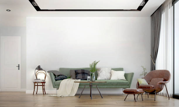 istock Minimal living room and white wall background 1283671269