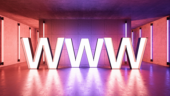 Neon Sign WWW World Wide Web . 3d render