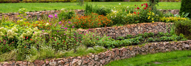 istock Beautiful colorful flower garden with various flowers 1283673253