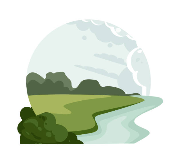 ilustrações de stock, clip art, desenhos animados e ícones de landscape logo. valley river icon - mountain valley river water