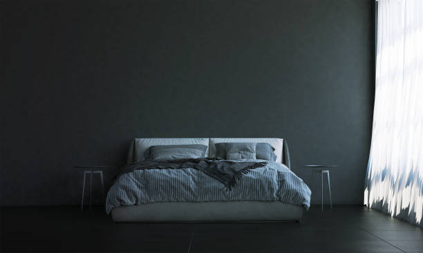 istock The modern bedroom interior design and blue wall texture background 1283674208