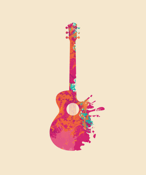 kreatives musikalisches bild einer abstrakten gitarre - guitar illustration and painting abstract pattern stock-grafiken, -clipart, -cartoons und -symbole